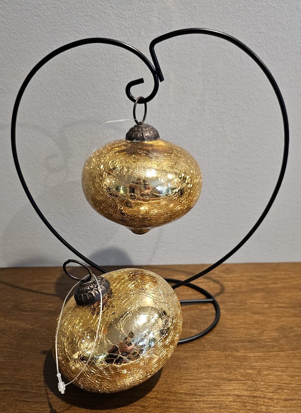 Gold Crackle Onion Mercury Glass Christmas Ornament Kugel Style Set Of 2